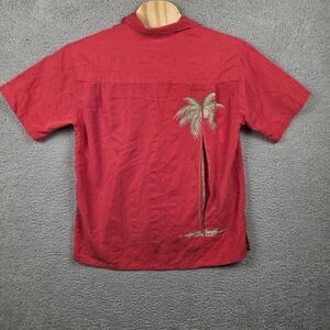 Bamboo Cay Shirt Mens Medium Red Palm Tree Embroidered Hawaiian Short Sleeve
